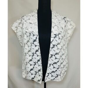 Axara Paris Women's 38 (MED) White Floral Eyelet Open Front Sheer Blouse Cottage
